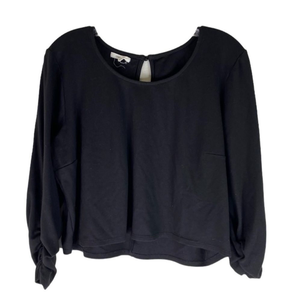 Maurices Crop Top Women’s Black Keyhole Ruched Long Sleeves Scoop Neck XXL